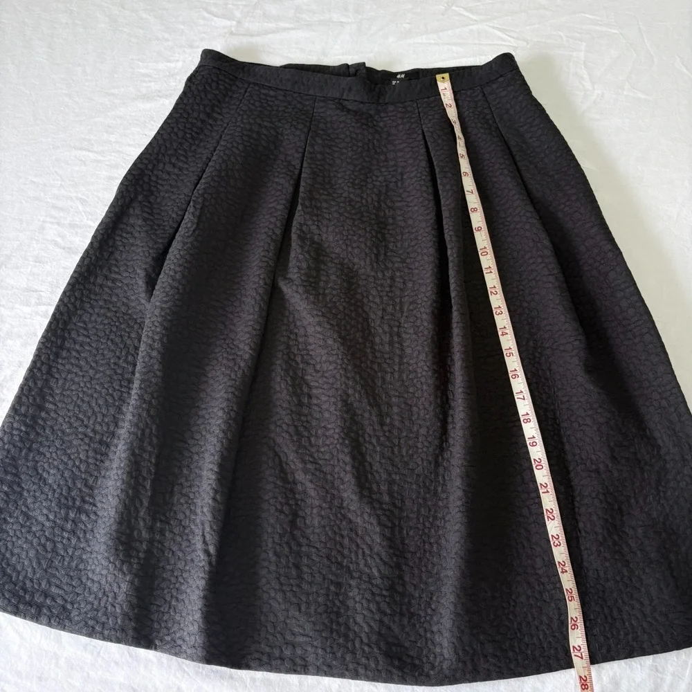 H&M Womens Black Textured Pleated Front A-Line Minimalist Classic Skirt Size‎ 14